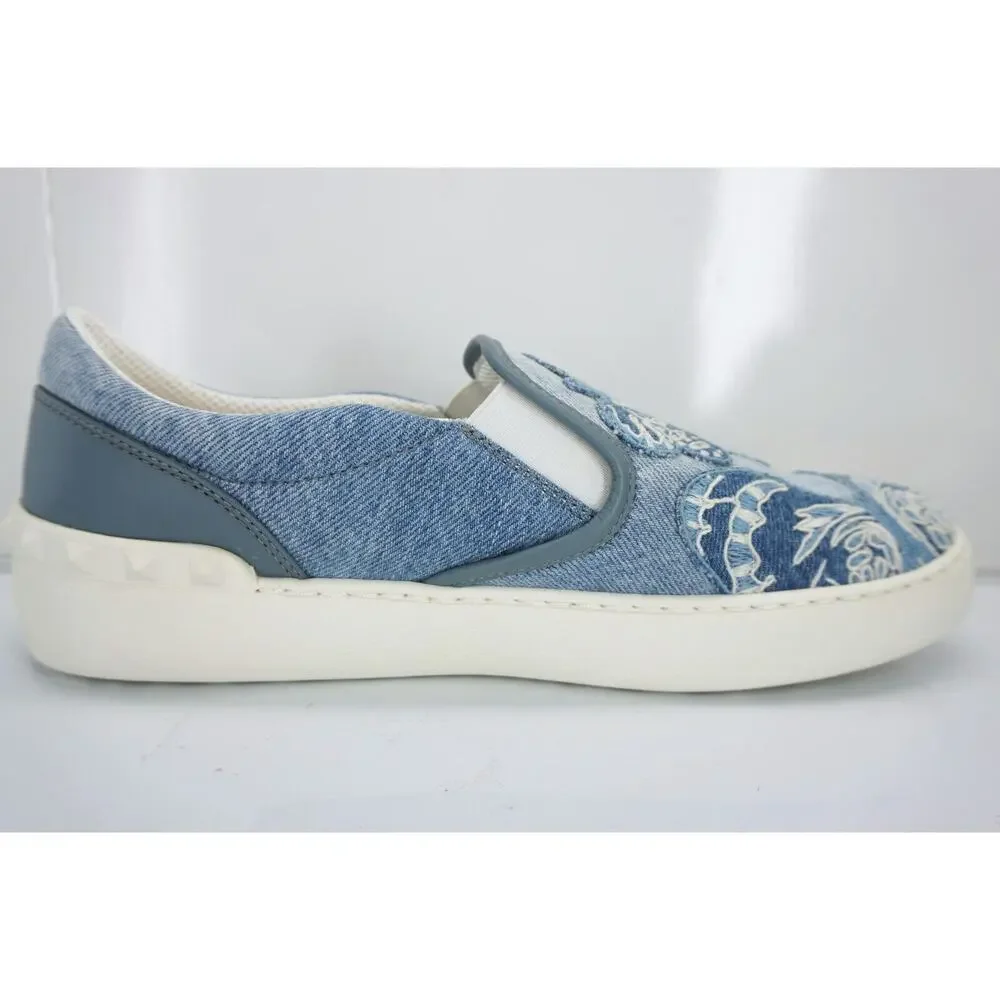 Valentino Denim Butterfly Skater Sneaker SZ 38.5 Slip On Flat NIB $945
